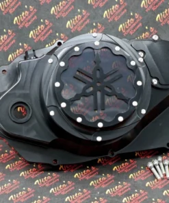 Billet Aluminum Yamaha Banshee Lock-Up Clutch Cover with Clear Window. Engineered for strength and style, this performance clutch cover features a CNC-machined billet design, a transparent viewing window